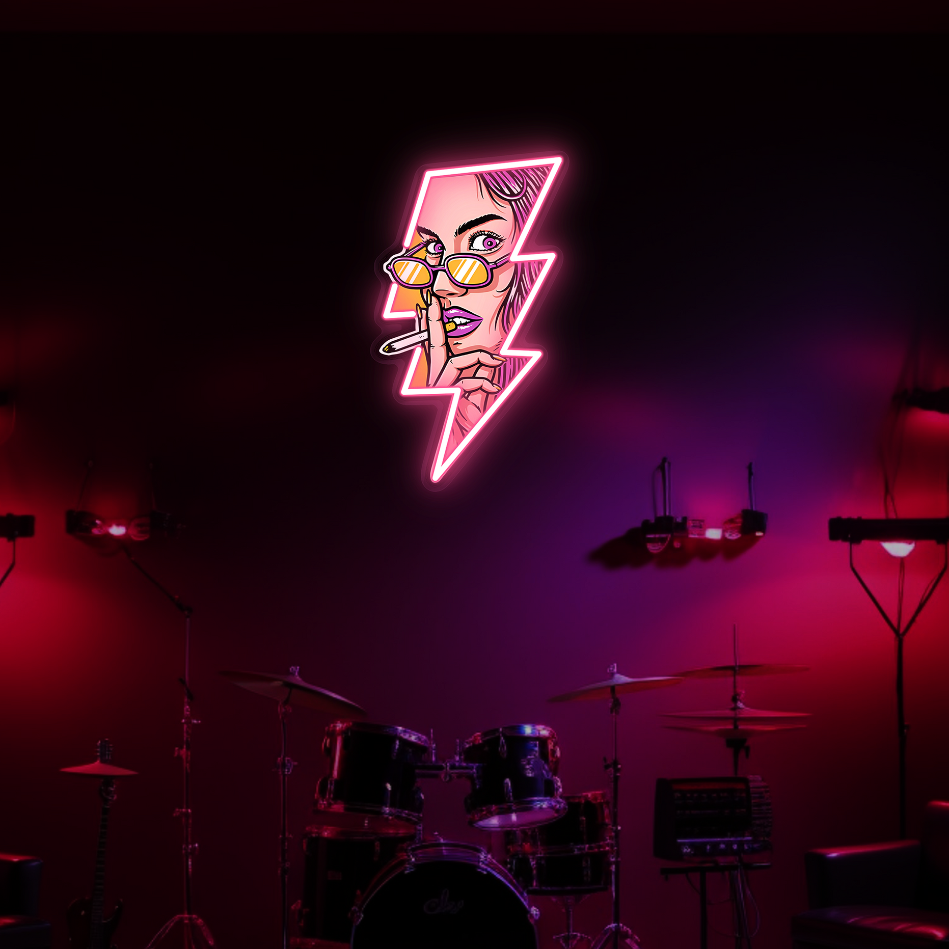 Face in Lighting UV Neon Sign
